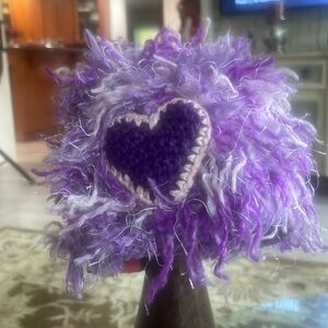 ZOONI Purple Heart Reign beanie MopTop hat Crochet Knit